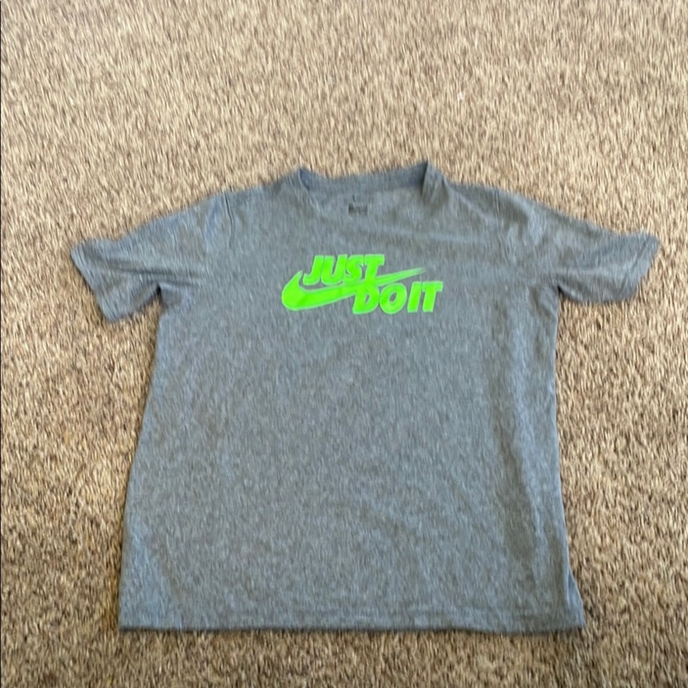 Nike Kids Gray T-Shirt with Neon Green Logo